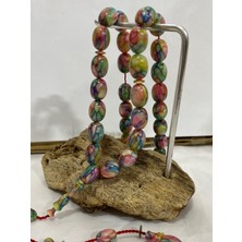 Firuze Gümüş Kehribar Renkli Usta Işi Tespih