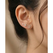 İndigo Takı Kalp Tohum Nokta Kombin 14 Ayar Altın Küpe