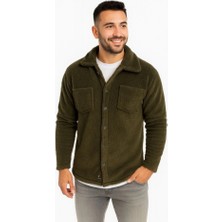 Erkek Pelüş Polar Hırka Gömlek – Yakalı, Ilik Düğmeli, Göğüs Cepli, Yumuşak Dokulu Kışlık Regular Fit Rahat Günlük Model - Haki