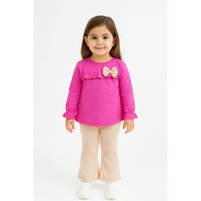 New Kids Fiyonk Detaylı Fırfırlı Kol Mevsimlik Kompak Pembe Renk Kız Çocuk Takım