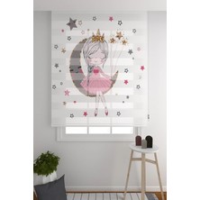 ZÜPER TEKSTİL Zebra Perde Sevimli Ay Yıldız Prenses Desenli Çocuk Odası Zebra Perde