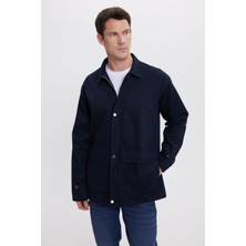 Tudors Erkek Relax Fit Rahat Kesim %100 Pamuk Çift Cepli Fermuarlı Lacivert Mont Gömlek