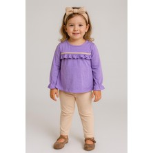 New Kids Bandanalı Kol Büzgülü Mevsimlik Lila Renk Kız Çocuk Takım