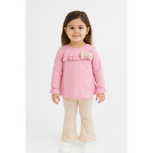 New Kids Fiyonk Detaylı Fırfırlı Kol Mevsimlik Kompak Pudra Renk Kız Çocuk Takım