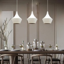 Bamyum Üçlü Bombeli Beyaz Sarkıt Sarkıt Lamba Yemek Masası Oturma Odası Mutfak Salon Otel Showroom