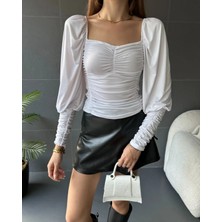 Kadın Kolları Drapeli Sandy Bluz