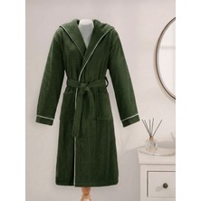 Layvera Unisex Koyu Yeşil %100 Pamuk Bornoz Yüksek Kalite | Kapüşonlu-Biyeli-Cepli-Yeşil