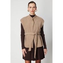 On Triko Beli Kuşaklı Dokulu Yelek 64900-26K