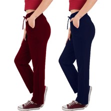 ASN Concept Kadın Viskon Kumaş 2'li Paket Bordo/lacivert Eşofman Altı (Büyük Beden Seçeneğiyle)