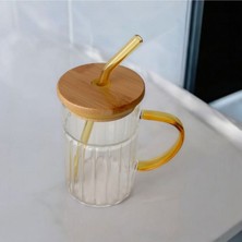 Tohana Bambu Kapaklı Cam Pipetli Kupa 420 ml