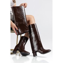 Zerenyus Willian Premium Kahverengi Parlak Topuklu Tak Çıkar Çizme