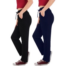 ASN Concept Kadın Viskon Kumaş 2'li Paket Siyah/lacivert Eşofman Altı (Büyük Beden Seçeneğiyle)