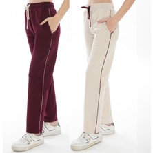 Asn Concept Kadın Yanı Arabiyeli Bej/bordo Renk 2'li Paket Eşofman Altı (Büyük Beden Seçeneğiyle)