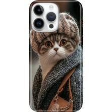 Adasena iPhone 15 Pro Max Kılıf Desenli Baskılı Tpu Rubber Kapak Parisli Kedi
