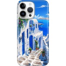 Adasena iPhone 15 Pro Max Kılıf Desenli Baskılı Tpu Rubber Kapak Santorini Tatil
