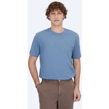 Indigo Bisiklet Yaka %100 Pamuk T-Shirt