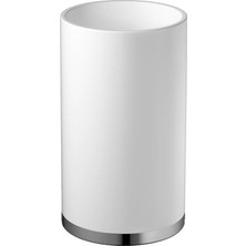 Omg Sol Diş Fırçalık, Silindir, Tezgah Üstü - Mat Beyaz/krom