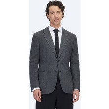 Kip Siyah Kareli Modern Fit Pamuk Karışımlı Örme Ceket