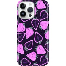 Adasena iPhone 15 Pro Max Kılıf Desenli Baskılı Tpu Rubber Kapak Mor Çilek