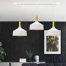 Bamyum Geniş Beyaz Üçlü Metal Avize Mutfak Salon Restoran Yemek Masası Oturma Odası Otel Lambası