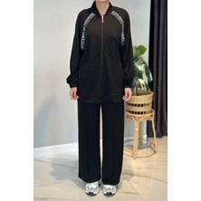 Lale Butik Önü Taş Detay Penye Takım 2015 Siyah