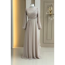 Amine Hüma Peri Abiye Elbise Bej