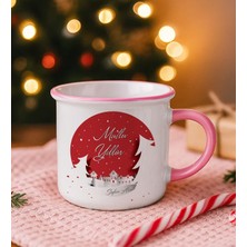 Bk Gift Kişiye Özel Isimli Yılbaşı Tasarımlı Pembe Emaye Kupa Bardak -4, Arkadaşa Hediye, Yeni Yıl Hediyesi