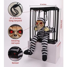 Hareketli Sesli Sensörlü Mahkum Görünümlü Kuru Kafa Iskelet Dekorasyon 22X27 cm