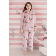 Aydoğan Kız Çocuk Desenli Polar Pijama Takımı 240523 Pudra
