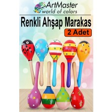 Artlantis Marakas Renkli Ahşap 2 Li Set Çıngıraklar Eğlenceli Marakas Renkli Müzik Aksesuarları Çocuk Eğitici Oyuncak