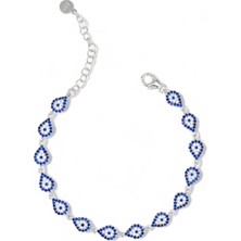 Taca Jewellery 925 Ayar Gümüş Damla Model Nazar Boncuğu Kadın Gümüş Bileklik
