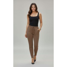 Eyora Moda Beli Lastikli Koyu Kahverengi Renk Kadın Pantolon
