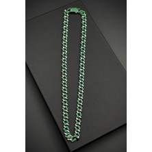 Frnch 925 Ayar Gümüş Yeşil Zirkon Taşlı Füme Renk Erkek Kolye FRJ30938-1038-Y