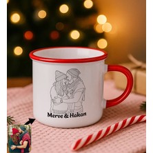 Bk Gift Kişiye Özel Isimli Line Art Çizimli Kırmızı Emaye Kupa Bardak -1, Arkadaşa Hediye, Sevgiliye Hediye