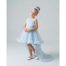 Butik Happy Kids Kız Çocuk Askılı Inci ve Gül Detaylı Çıkabilen Kuyruklu Taç Hediyeli Monita Kız Çocuk Abiye Elbise 3-7 Yaş