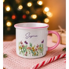 Bk Gift Kişiye Özel Çiçek Tasarımlı Pembe Emaye Kupa Bardak -7, Arkadaşa Hediye, Sevgiliye Hediye
