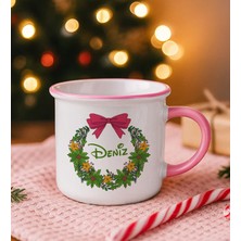 Bk Gift Kişiye Özel Isimli Yılbaşı Tasarımlı Pembe Emaye Kupa Bardak -6, Arkadaşa Hediye, Yeni Yıl Hediyesi