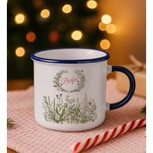 Bk Gift Kişiye Özel Çiçek Tasarımlı Lacivert Emaye Kupa Bardak -13, Arkadaşa Hediye, Sevgiliye Hediye