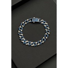 Frnch 925 Ayar Gümüş Lacivert Zirkon Taşlı Füme Renk Erkek Bileklik FRJ12725-3725-L