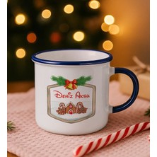 Bk Gift Kişiye Özel Isimli Yılbaşı Tasarımlı Lacivert Emaye Kupa Bardak -7, Arkadaşa Hediye, Yeni Yıl Hediyesi