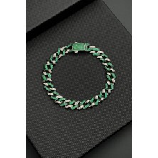 Frnch 925 Ayar Gümüş Yeşil Zirkon Taşlı Füme Renk Erkek Bileklik FRJ12725-3725-Y