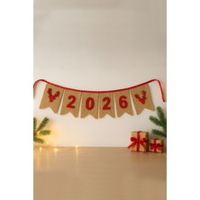 Empressco Yılbaşı Dekoratif Banner Geyik Temalı Hasır ve Keçe Süs, 2026 Renk Seçenekleri