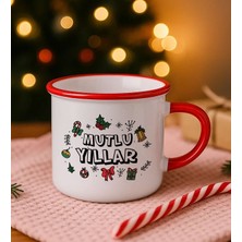 Bk Gift Kişiye Özel Yılbaşı Tasarımlı Kırmızı Emaye Kupa Bardak -2, Arkadaşa Hediye, Yeni Yıl Hediyesi