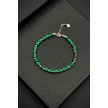 Frnch 925 Ayar Gümüş ve Malahit Doğal Taşlı Yeşil Renk Erkek Bileklik FRJ11843-1943-Y2