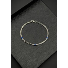 Frnch 925 Ayar Gümüş Italyan Model Lacivert Zirkon Taşlı Gümüş Renk Erkek Bileklik FRJ12361-3361-LA