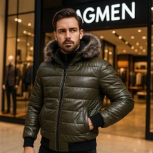 Zagmen Erkek Kürk Yaka Şişme Suni Deri Mont