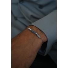 Frnch 925 Ayar Gümüş Italyan Model Lacivert Zirkon Taşlı Gümüş Renk Erkek Bileklik FRJ12356-3356-L