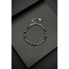 Frnch 925 Ayar Gümüş ve Akik Doğal Taşlı Çok Renkli Erkek Bileklik FRJ12334-3334-CK2