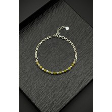 Frnch 925 Ayar Gümüş ve Yeşim Doğal Taşlı Yeşil Renk Erkek Bileklik FRJ11990-2090-Y4