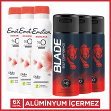 Blade Self Confidence Erkek Deodorant 3x150 Ml & Emotion Romance Kadın Deodorant 3x150 Ml